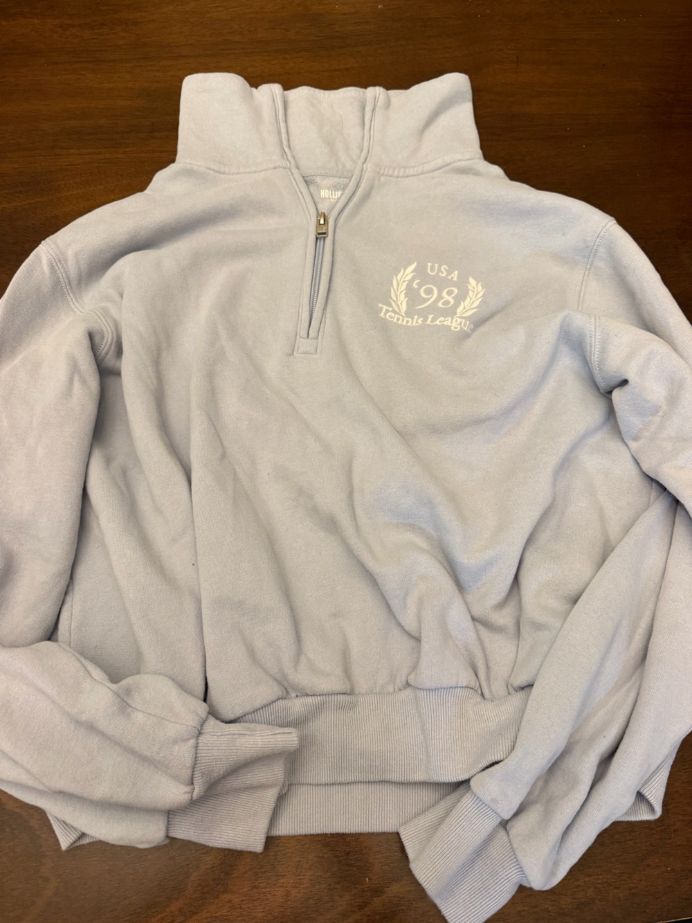 Hollister Light Blue Quarter-Zip Sweatshirt with Tennis Crest